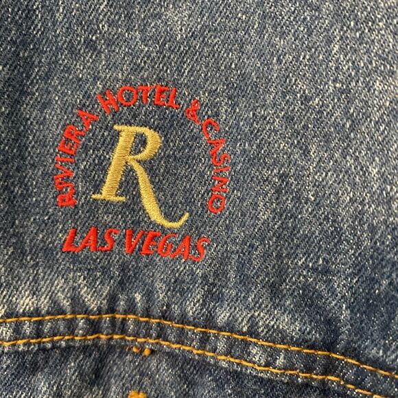 VTG Jean Jacket Riviera Las Vegas Hotel Casino Blue Denim Size L Embroidered - Picture 4 of 6